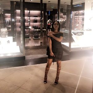 Black Ruched Mesh Dress